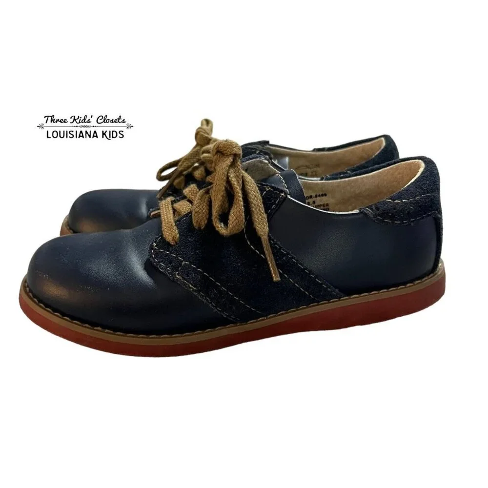 Footmates Sz 12.5 Navy Blue Leather Saddle Oxford Shoes